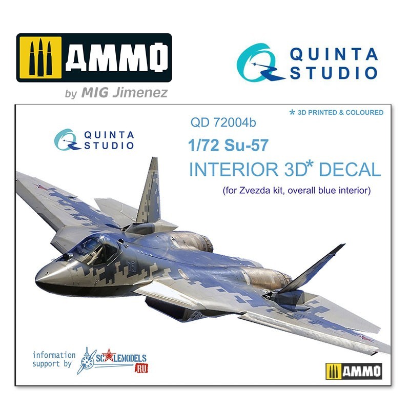 1/72 SU-57 3D-Printed & coloured Interior on decal paper (for Zvezda kit) (version blue panel colour)
