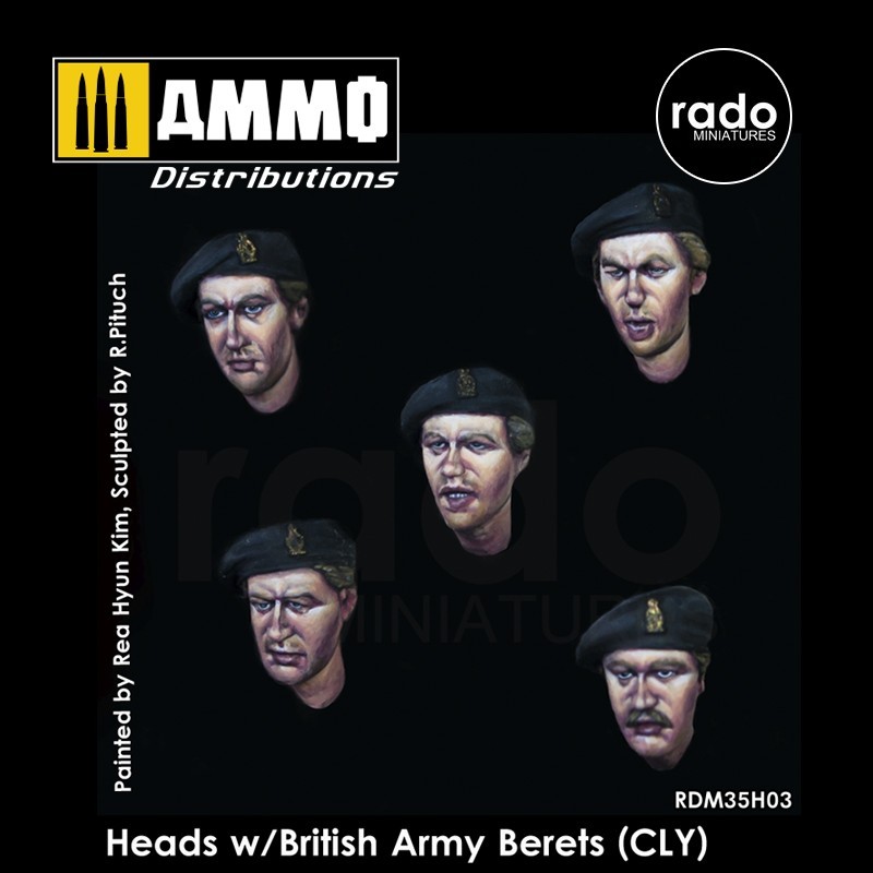 1/35 Heads w/British Army Berets (County London of Yeomanry) (5 pcs.)