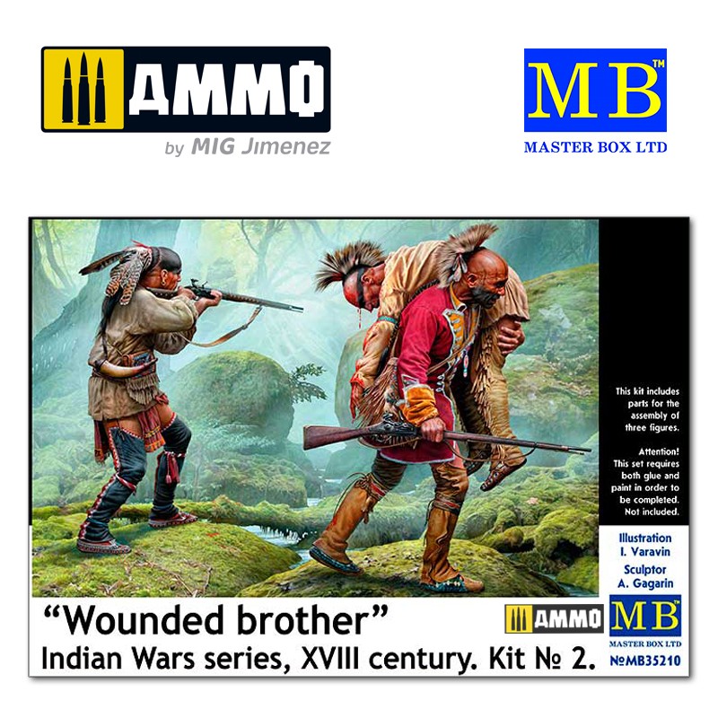 2 Indian Wars Series XVIII Century Kit No Master Box 1/35 Wounded Brother