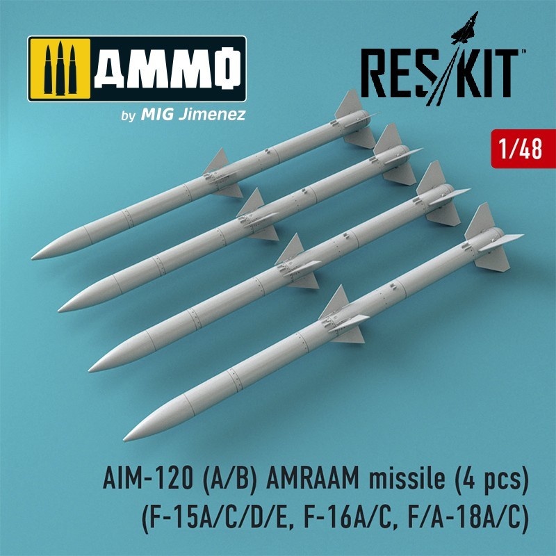 1/48 AIM-120 (A/B) AMRAAM missile (4 pcs) (F-15A/C/D/E, F-16A/C, F/A-18A/C)