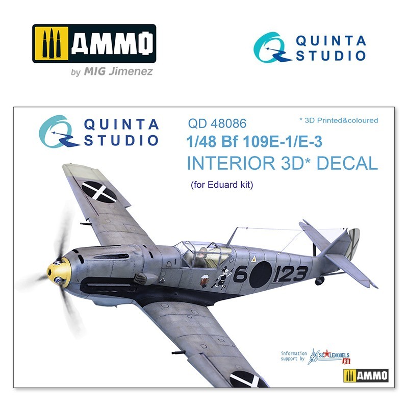 1/48 Bf 109E-1/E-3 3D-Printed & coloured Interior on decal paper (for Eduard  kit)