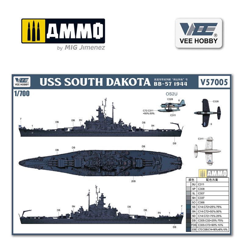 1/700 USS South Dakota BB-57 1944.6 (Professional Edition) - AMMO by Mig  Jimenez