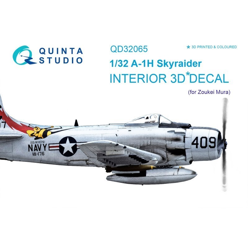 1/32 A-1H Skyraider 3D-Printed & coloured Interior on decal paper (for ZM SWS kit)