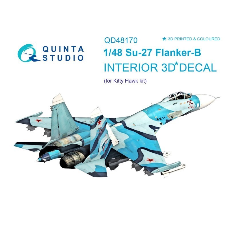 1/48 Su-27 3D-Printed & coloured Interior on decal paper (for KittyHawk kit)