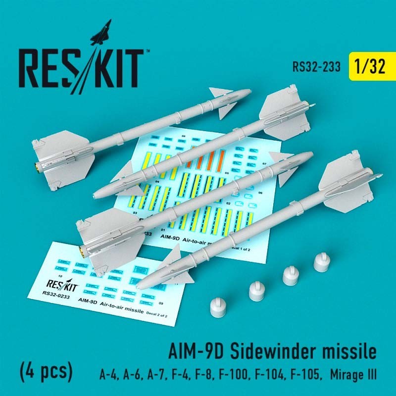 1/32 AIM-9D Sidewinder  missile (4 pcs) A-4, A-6, A-7, F-4, F-8, F-100, F-104, F-105,  Mirage III
