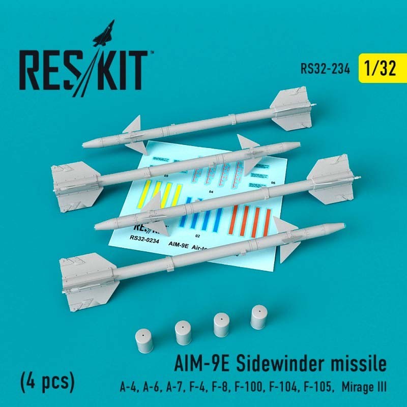 1/32 AIM-9E Sidewinder  missile (4 pcs) A-4, A-6, A-7, F-4, F-8, F-100, F-104, F-105,  Mirage III