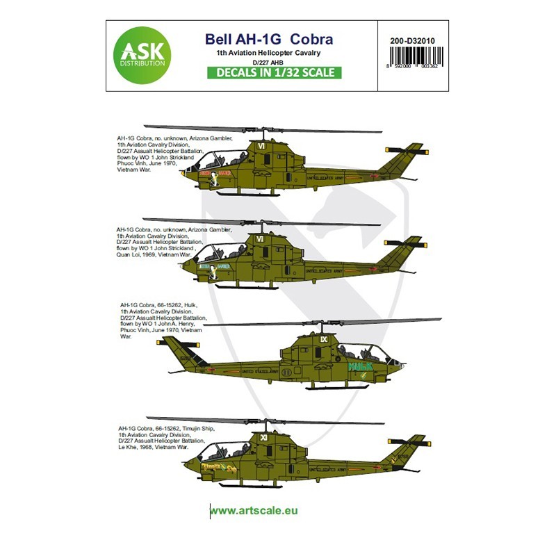 1/32 Bell AH-1G Cobra 1th Aviation Helicopter Cavalry D/227 AHB